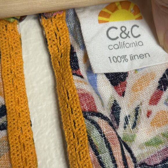 C&C California Dress Womens Medium Linen Sleeveless Tropical Floral Print Summer - Picture 7 of 11